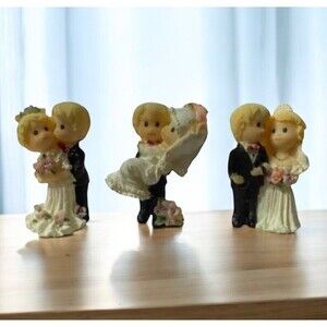 3 - Vintage Wedding Resin Miniature Figurines Bride Groom For Crafting Decor New